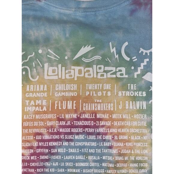 Lollapalooza 2019 Tie-Dyed Fest Lineup Shirt Med Large EUC Kacey Gambino Ariana - Picture 5 of 11